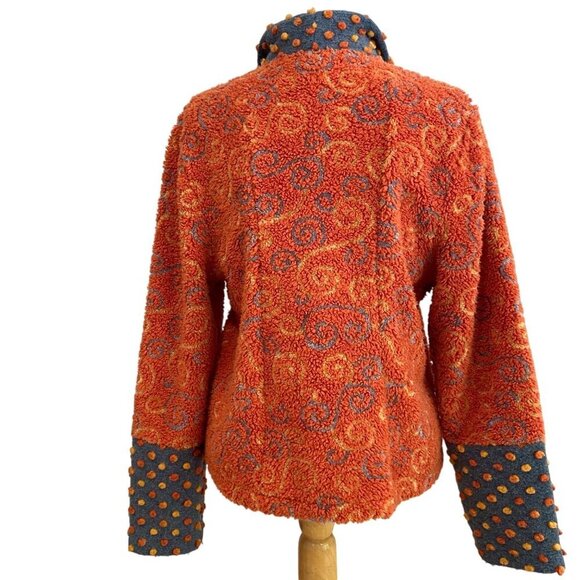 Stunning TLB Design cardigan Jacket Orange grey Blue popcorn Textured Size Large - Picture 4 of 12